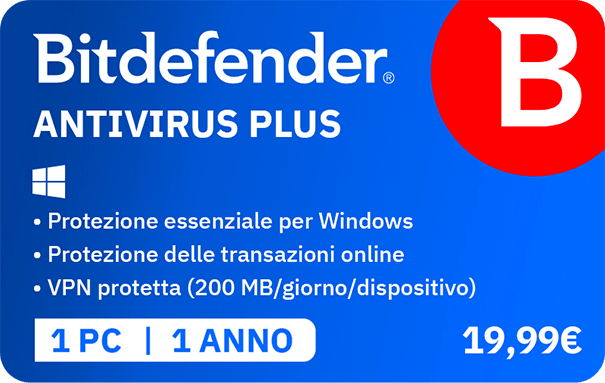 Gift Card Bitdefender Antivirus Plus 1 anno €19,99