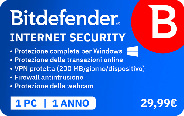 Gift Card Bitdefender Internet security 1 anno €29,99
