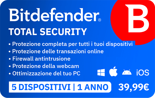 Gift Card Bitdefender Total Security 1 anno 5 devices €39,99